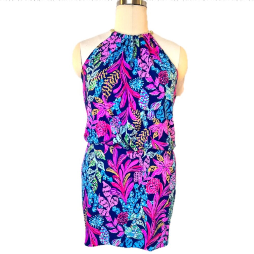 Lilly Pulitzer NWT Women's XL Sonique Halter Dress Aegean Navy Calypson Coast